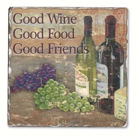 COUNTERART Counter Art CART11997 Good Wine Good Friends Single Tumbled Tile Coaster CART11997